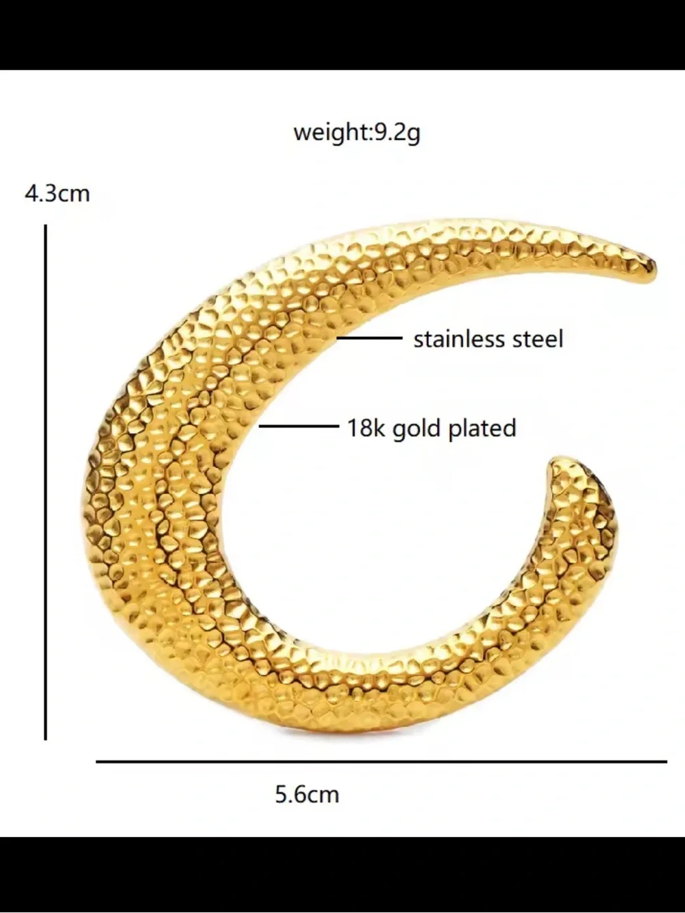 Hammered Gold Crescent Brooch